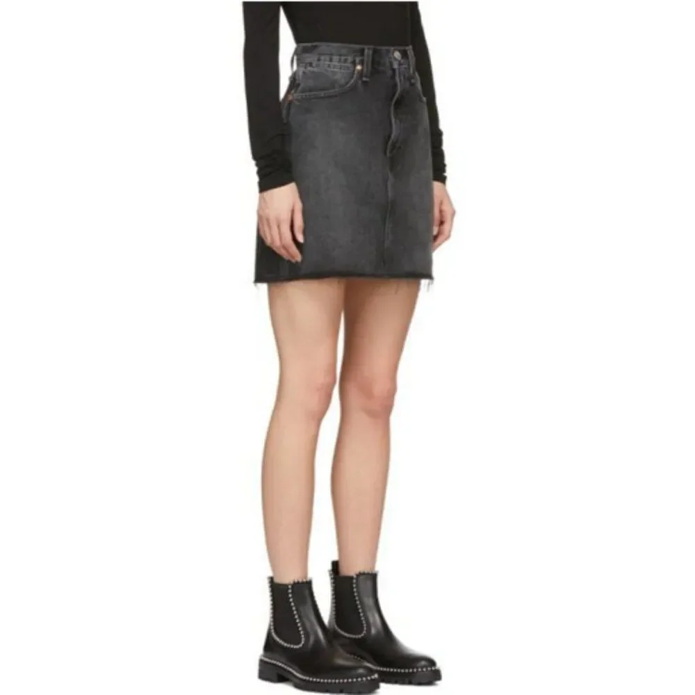 rag&bone Sz. 23 Moss Denim Mini Skirt With Distressed Hem In Asa